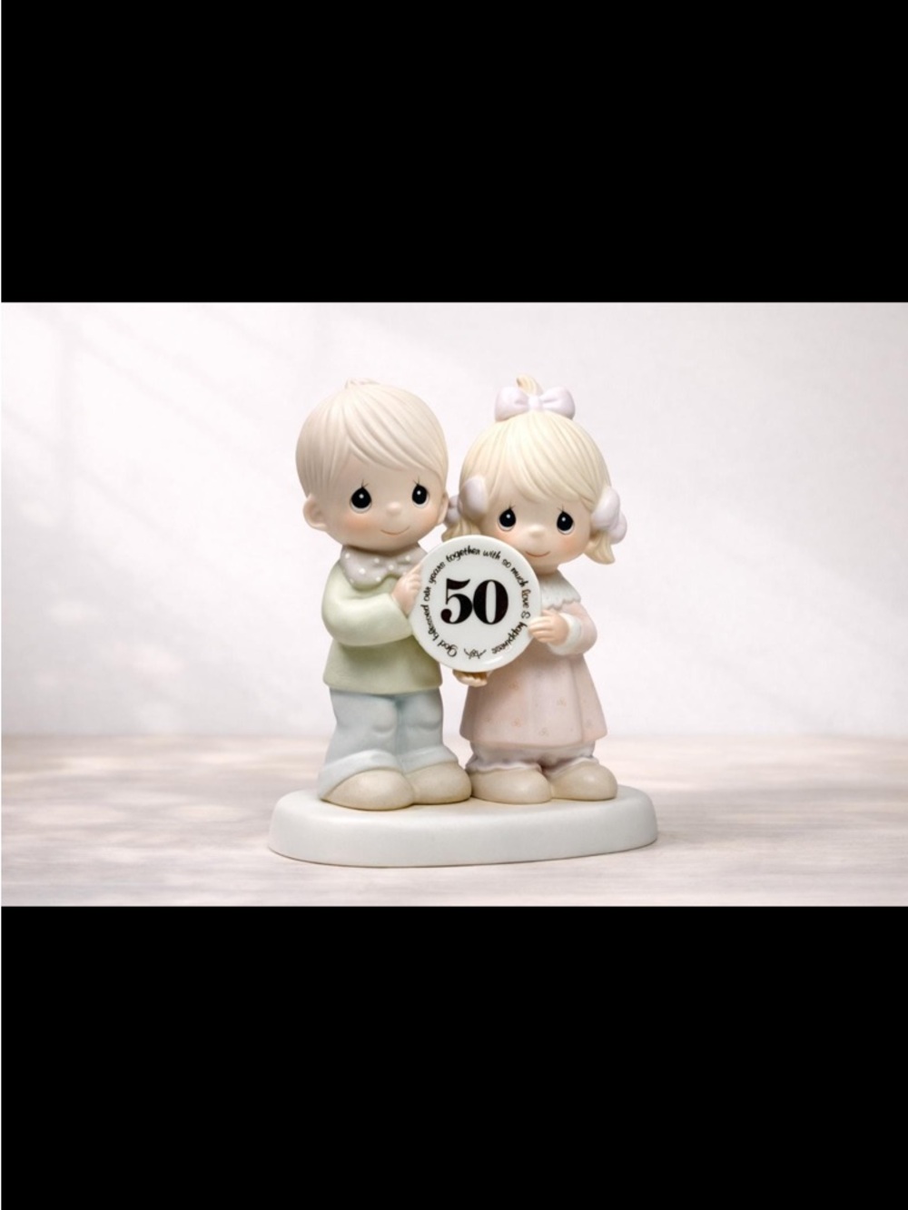 Precious Moments Boy and Girl Figurine in Pastel Green and Pink